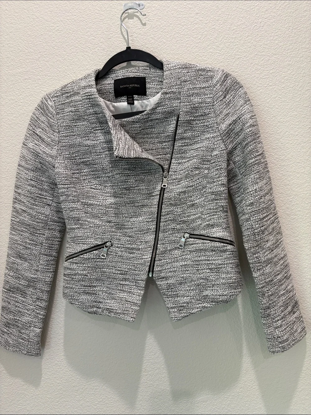 Banana Republic Gray Asymmetric Zip Tweed Blazer